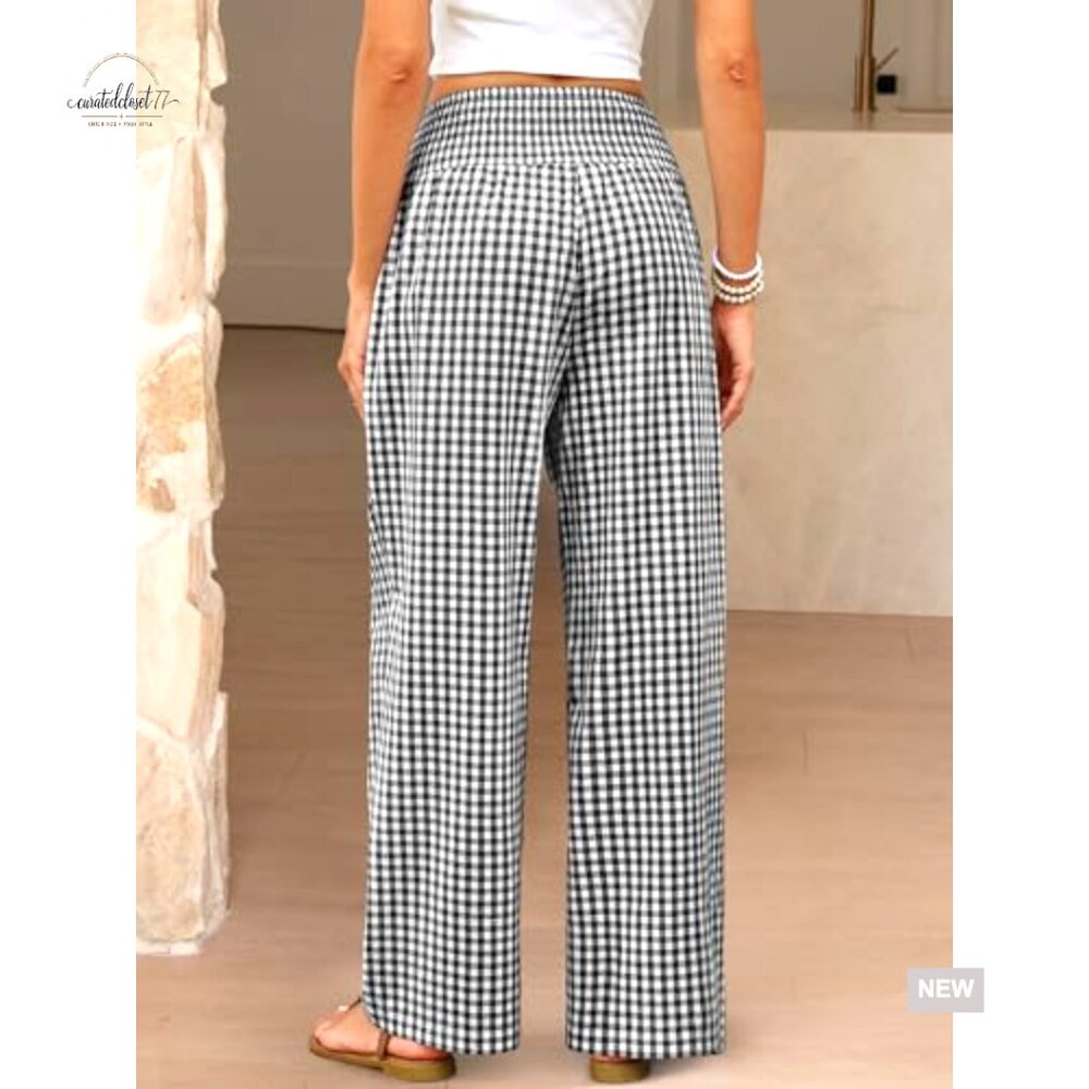 Wide Leg Palazzo Pants High Waisted Lounge Casual Trousers with Pockets - Picture 4 of 7